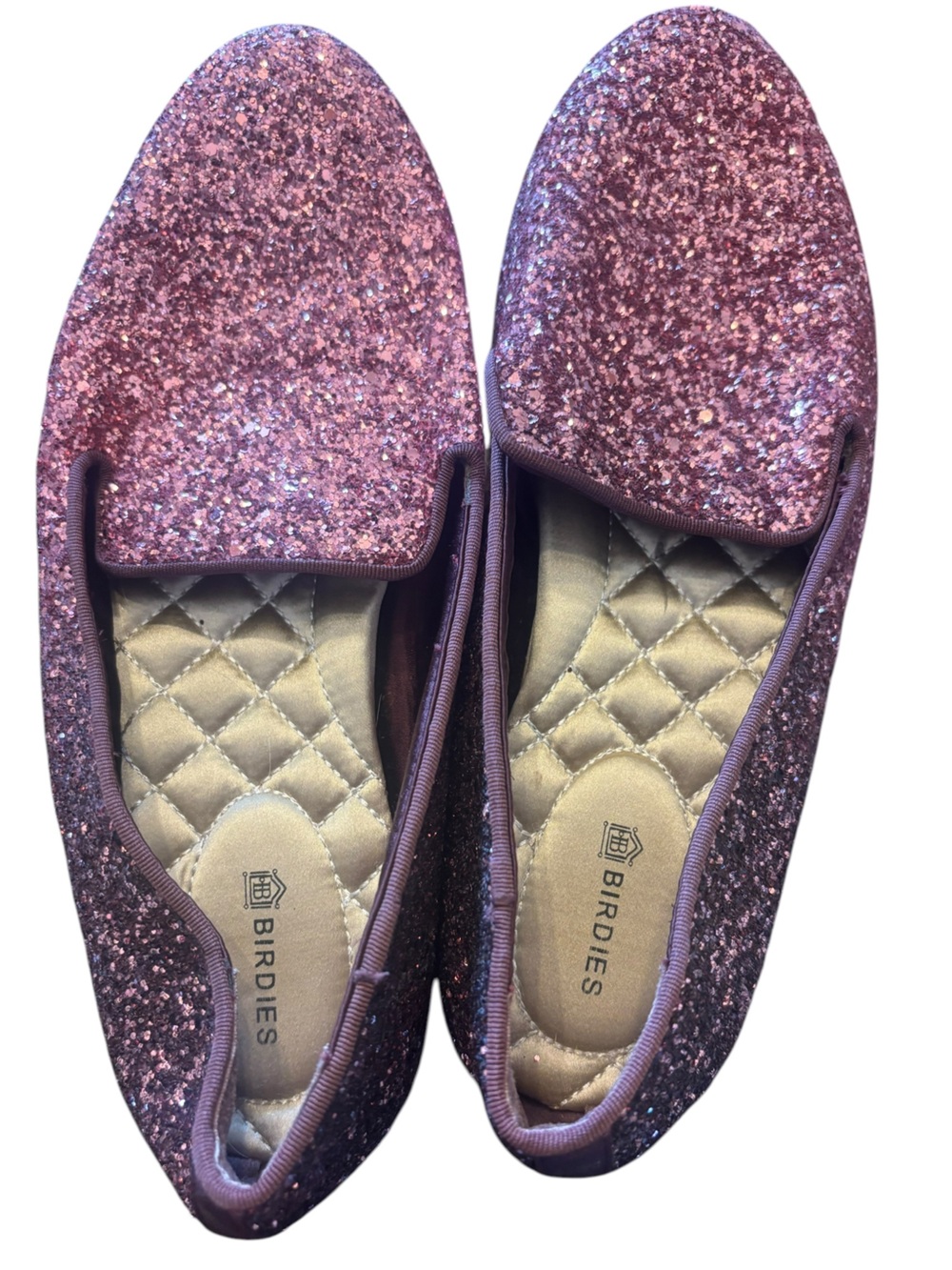 Birdies Ombre Rose Pink Glitter Quilted Insole Women’s Slip-On Flats Size 7.5